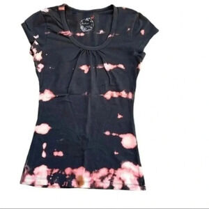 Upcycled  black tie-dyed basic t-shirt cotton size Small EUC